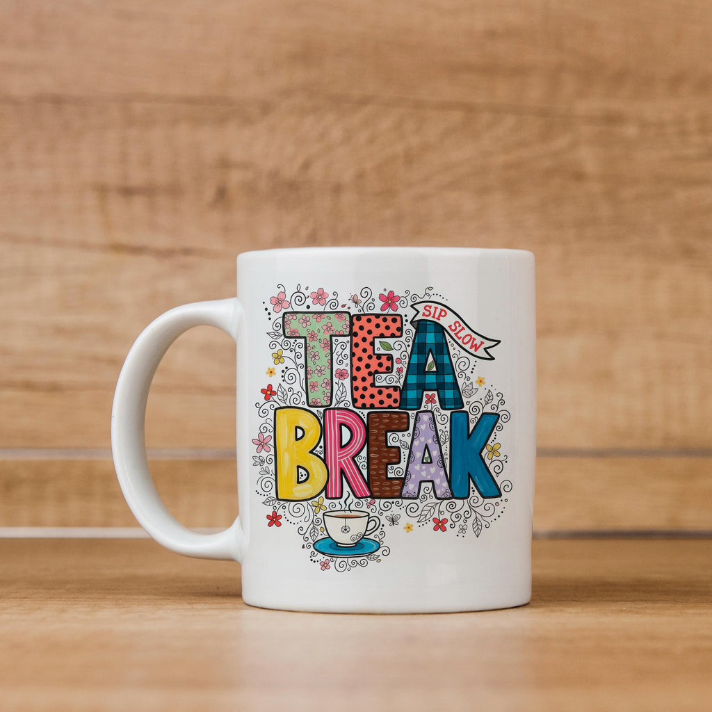 Tea Break Mug - Cozy Coffee Cup With Colorful Floral Design | Relaxation Gift