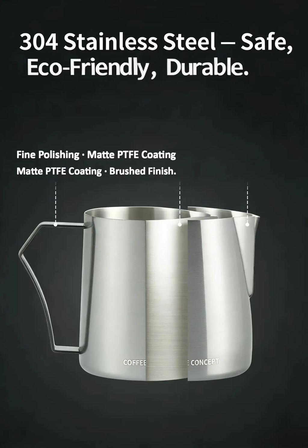 Phantom Precision Latte Art Pitcher – 600ml Narrow Spout for Advanced Patterns