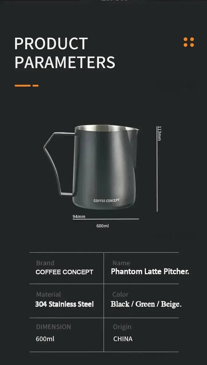 Phantom Precision Latte Art Pitcher – 600ml Narrow Spout for Advanced Patterns