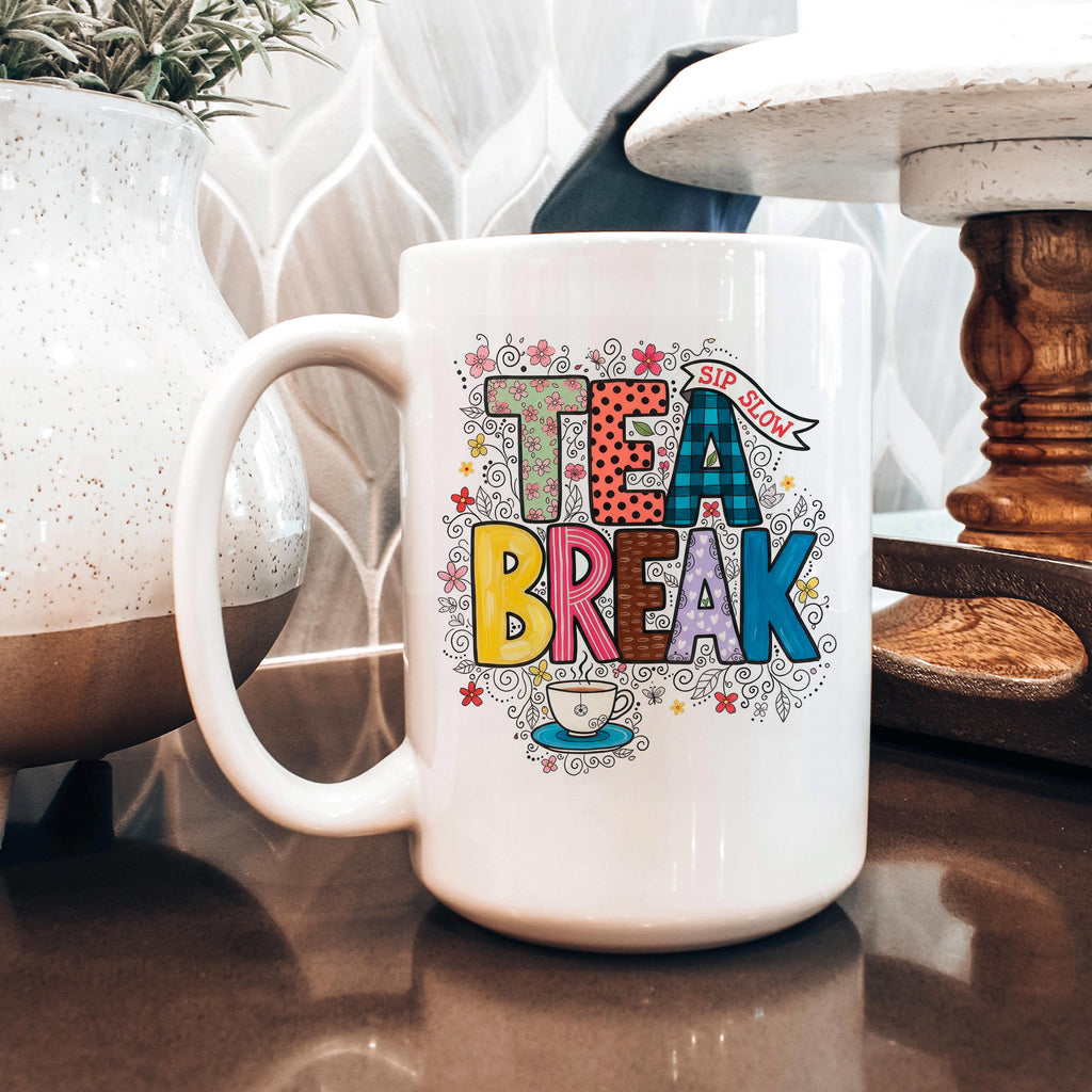 Tea Break Mug - Cozy Coffee Cup With Colorful Floral Design | Relaxation Gift