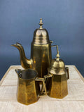 Antique Brass Coffee Set with Coffee Pot, Creamer & Sugar Bowl. Heavy Brass Pots with Handles. Kitchen Accessories.